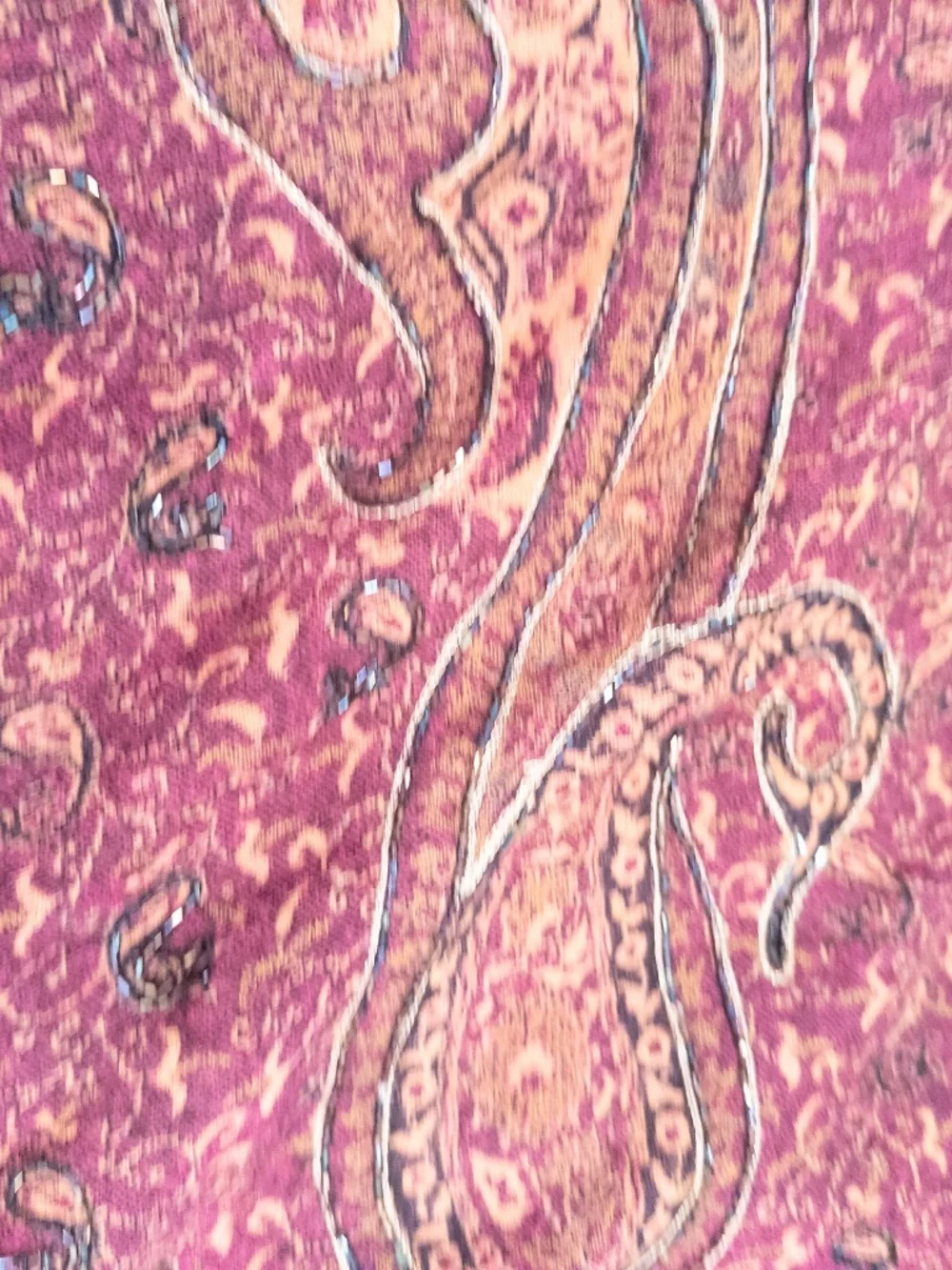 Vintage beaded tapestry purple paisley print woven w/ tassels